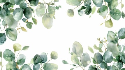 Eucalyptus Watercolor Illustration for Wedding Stationery Generative AI