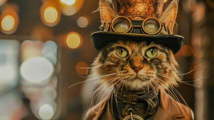 Steampunk Attired Cat with Vintage Goggles
