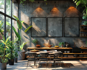 wall art mockup in postmodern interior kitchen