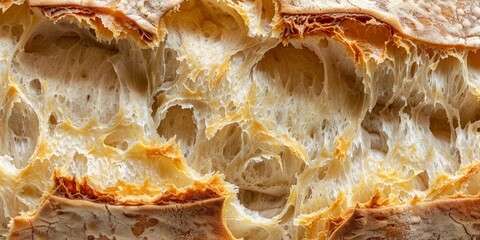 Obraz na płótnie Canvas Macro texture shot of freshly baked bread crust. Culinary and baking concept.