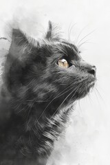 Minimalist Cat Line Art Print in Black and White Generative AI