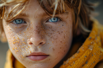 A boy covered in hives and welts after coming into contact with a bee, depicting the immediate skin reaction of insect sting allergies. Concept of insect sting allergy response. Generative Ai.