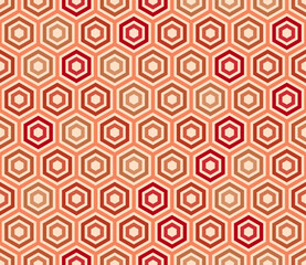 Honeycomb hexagon cells background. Red color tones gradients. Plain hexagon frames. Hexagonal cells. Seamless pattern. Tileable vector illustration.