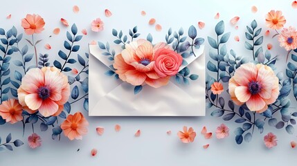 Minimalist Valentine's Day Wildflower Envelope Illustration Generative AI
