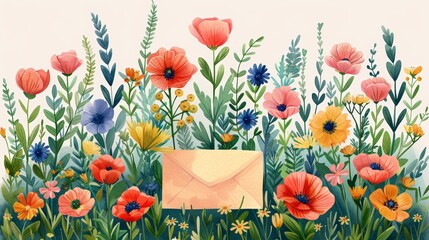 Minimalist Wildflower Bouquet in Rose Envelope for Valentine's Day Generative AI