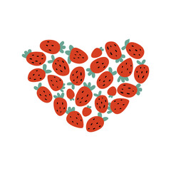 Strawberries in the shape of a heart. Vector flat illustration on isolated background