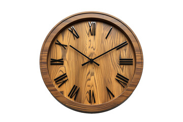 Classic Wooden Wall Clock - isolated on White Transparent Background, PNG
