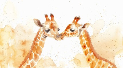 Minimalist Watercolor Giraffe Family Illustration Generative AI