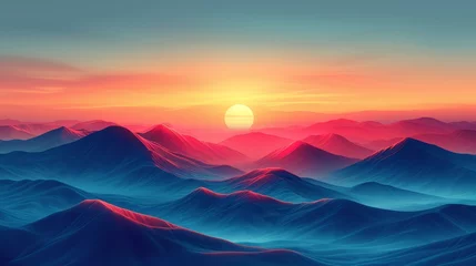 Foto op Plexiglas Sunset Over Mountain Range © Constantine Art