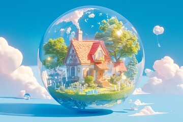 A glass sphere containing an adorable house