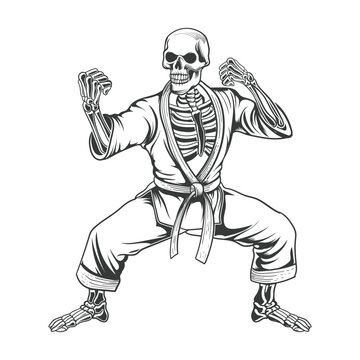 skeleton skull karate poss vector design
