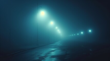 Foggy Street at Night With Street Lights