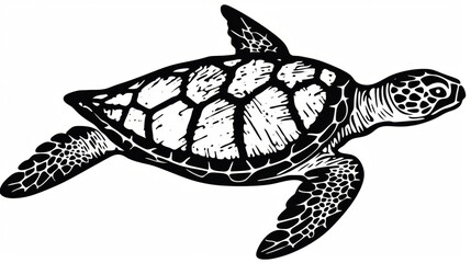 Stylized Linocut Art of Marine Sea Turtle Generative AI