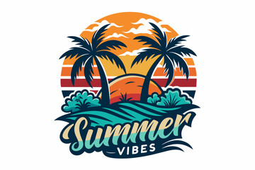 Fototapeta na wymiar Text Summer Vibes, Hawaii Beach, T Shirt Design white background