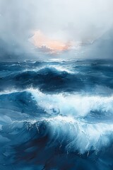 Tranquil Watercolor Seascape of the German North Sea Coast Generative AI