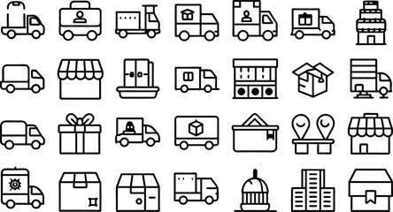 set of different product delivery, courier, delivery man  Icons, flat