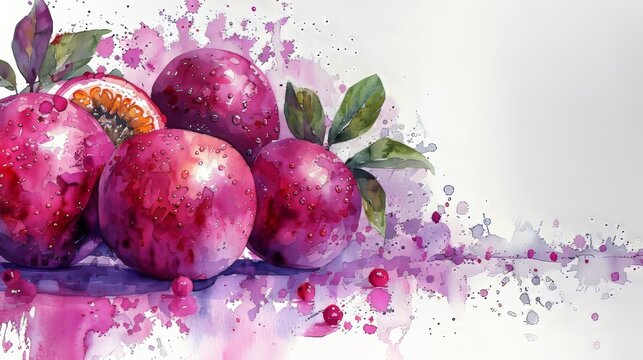 Passion Fruit Watercolor Abstract Painting Generative AI