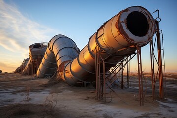 Massive Steel tanks factory pipes. Metallic barrel. Generate ai
