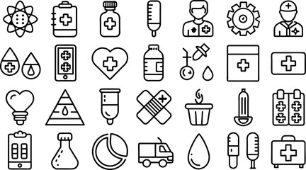 set of different medical care thin line  Icons, flat