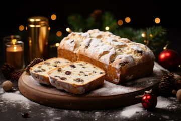 Unexpected Stolen christmas bread. Fruit dessert sugar. Generate Ai