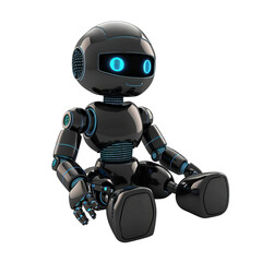 Sleek Black Robotic Figure with Blue Illumination