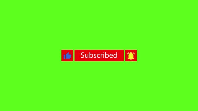 subscribe button animation on green background like, subscribe, and press the bell icon