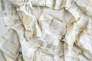 Obraz premium texture and detail of old newspapers piled together, against a pristine white background, evoking memories of bygone eras and historical events.