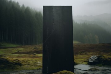 Imposing Stone black monolith. Dry rock. Generate Ai