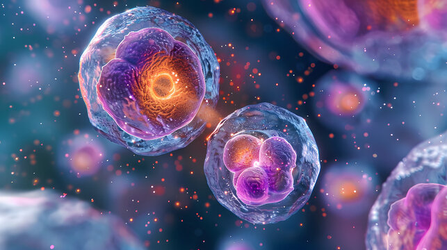 An image of euglenoids undergoing the process of binary fission where a single cell divides into two identical daughter cells. The