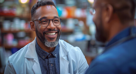 Obraz premium Lab Coated Man Talking to Another Man