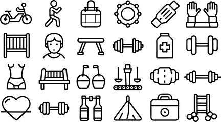 set of different Gym & fitness Icons, flat