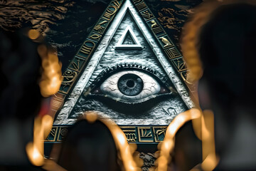Eye of Horus secret society illuminati conspiracy. All seeing eye pyramid. New world order conceptual image.