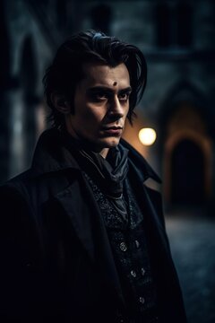 retrato espetacular de um vampiro jovem em ar livre.
