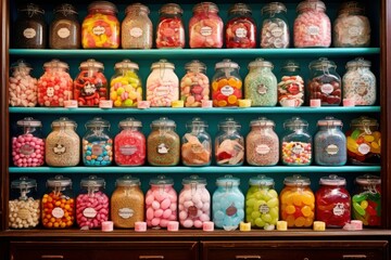 Sugary Store vintage candies. Food tourism decoration local dessert. Generate Ai