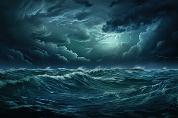Mysterious Stormy blue ocean. Splash tropical. Generate Ai