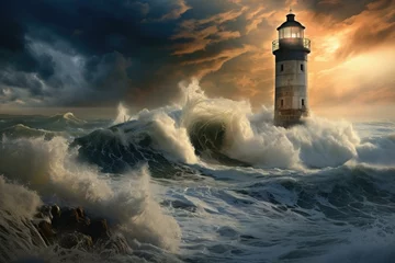 Papier Peint photo Destinations Tumultuous Stormy sea morning. Summer travel nature. Generate Ai