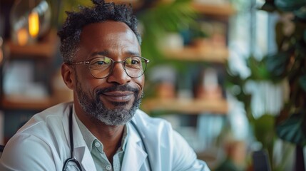 Doctor With Stethoscope Sitting by Potted Plant