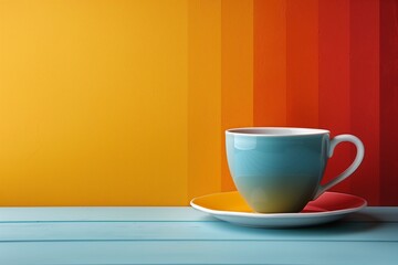 Colorful cup on striped background