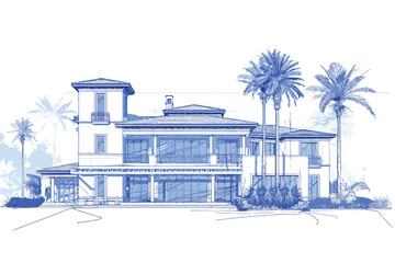 Architectural blueprint of a luxury villa isolated vector style