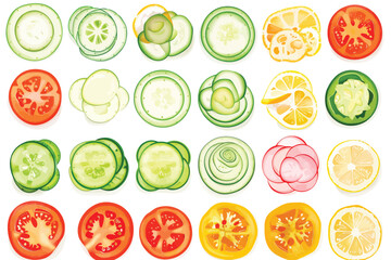 Fresh sliced vegetables assortment isolated vector style