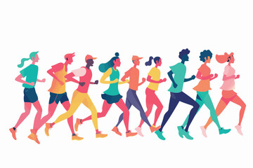 Group of people running a marathon isolated vector style
