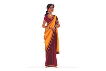 Indian woman in traditional saree isolated vector style