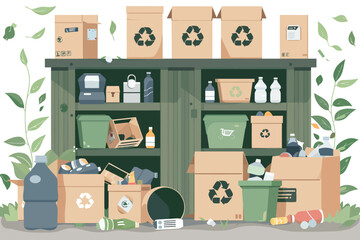 Recycling center full of plastic waste isolated vector style - obrazy, fototapety, plakaty