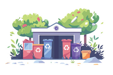 Recycling center full of plastic waste isolated vector style - obrazy, fototapety, plakaty