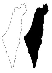 Izolowana mapa kontur Izraela w dwóch wersjach czarnej i białej. Mapa Izraela  - obrazy, fototapety, plakaty