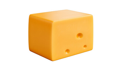 A 3D rendering of a block of yellow cheese with holes in it