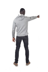back view of a man pointing front on white background