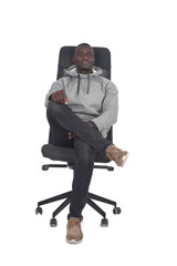 front view a man sitting on chair on white background