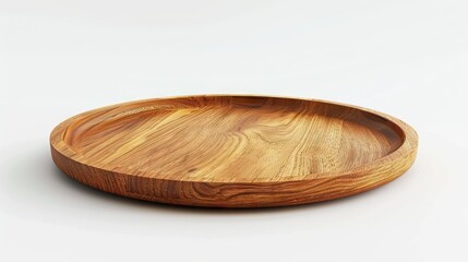 circle wood tray on white background