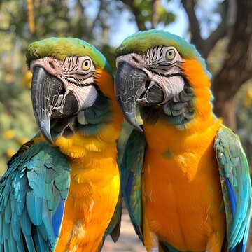 Mirror Images: Twin Macaw Parrots in Captivating Encounter